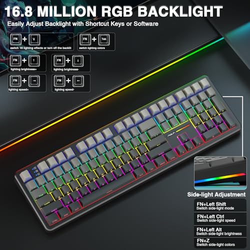 AULA F108 Wireless Mechanical Keyboard, Full Size Gaming Keyboard with Number Pad, Side Printed PBT Keycaps, Pre-lubed Switches, RGB Backlit, Hot Swappable Creamy Sounding Computer Keyboards, 108 keys - color: No Knob-Gradient Black