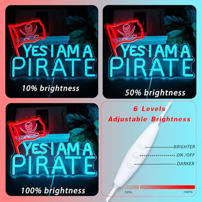 Pirate Neon Sign - YES I AM A PIRATE LED Light for Boys Room Decor, Pirate Themed Bar Wall Art, Nautical Man Cave Gift, Skull Crossbones, Kids Game Room Decor(16.2 * 11inch) - style: YES I AM A PIRATE