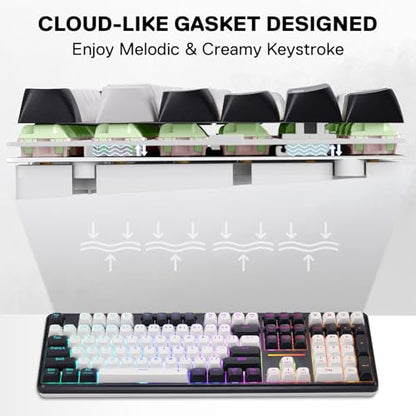 Redragon K745 PRO Wireless Gasket RGB Gaming Keyboard, 108 Keys Mechanical Keyboard w/Extra 4 Hotkeys, Hot-Swap Socket, 5-Layer Noise Dampening, See-Through Round PBT Keycaps, Mint Mambo Switch - color: Abyssal Blue, size: 108 Keys