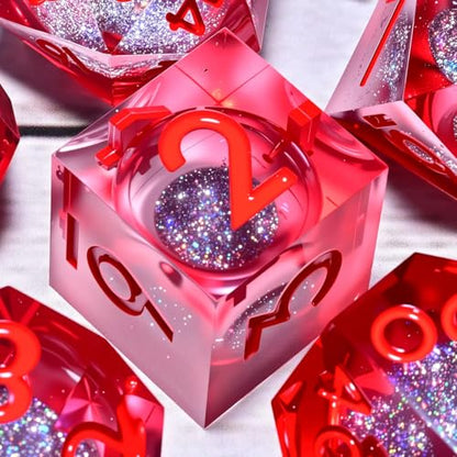Resin Cat Head DND Dice, Sharp Edge Dungeons and Dragons Polyhedron Game Dice Set for Role Playing Games RPG Explorer Magic, Holiday Birthday Gifts Party Gifts - color: Big Red Quicksand-gray