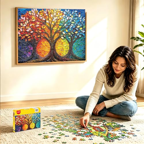 Puzzle for Adults 1000 Piece, 20 x 27 in Mosaic Tree of Life Jigsaw Puzzle | Tight Piece Fit, 1:1 Reference Poster, Lettered Back, Minimal Puzzle Dust, Vibrant Colors, 2mm Extra-Thick Pieces - color: 1000 Pieces-tree of Life