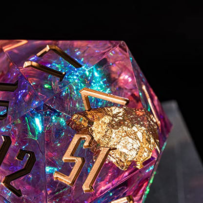 Cusdie Single D20 DND Dice with Sharp Edges and Glitter Foil Inclusions, 20 Sided D&D Dice, 33mm Handcrafted Polyhedral Dice, for Role Playing Game (N Pink) - color: Pink