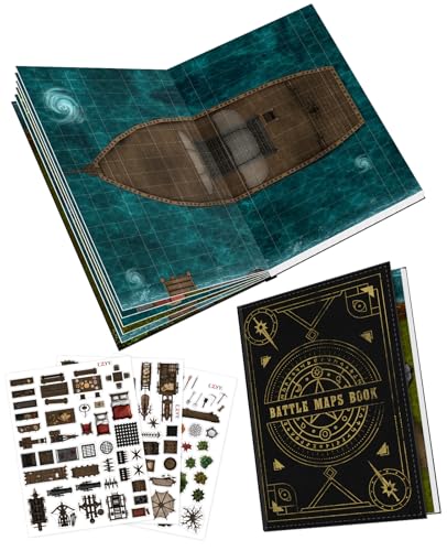 CZYY DND Battle Map Book, Reusable RPG Terrain Kit for Miniature Battles | 32 Dry & Wet Erase Maps, 100+ Scenery Decals, 1 in Grid, Lay-Flat Design, Fast Setup for Campaigns & Game Nights