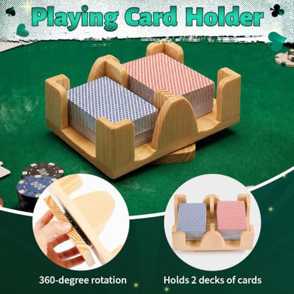 Kathfly Upgraded 4 Decks Wood Playing Card Holder 360° Rotating, Canasta Card Holder Tray Organizes, Poker, Games, Smooth Rotate Design & Easy Access, Balance & Stability(Wood Color) - style: 4 Decks