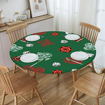 Game Card Round Tablecloth Elastic Fitted Table Cover Washable Elastic Edge Tablecloths for Kitchen Dining Party Fitted Table 40-44 inch - color: Game Card S, size: 40" (Round)