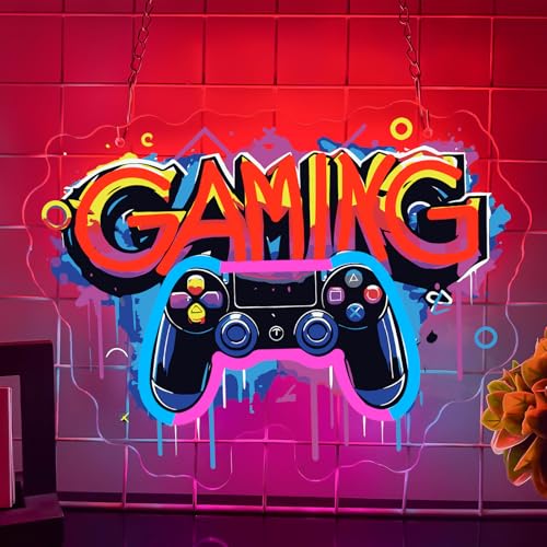 Gaming Neon Sign,Gamer Led Neon Light Signs for Wall Decor Game Pad Light up Sign for Boy Room Bedroom Man Cave Brithday Party Gaming Room Decor Gift for Gamer Men（13.8"*10.4"）