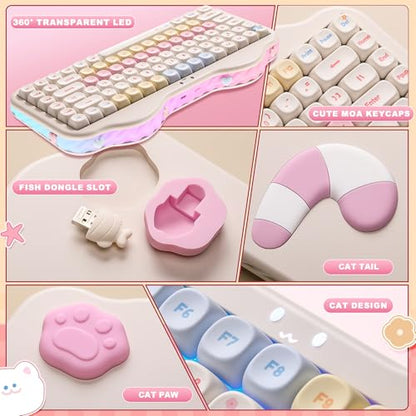 YUNZII C75 Wireless Mechanical Keyboard,75% Layout, Hot-Swappable NKRO,BT5.0/2.4G/USB-C Mode,Dye-Sub PBT MOA Keycaps,RGB Gasket Mount,Cute Cake Design for Mac/Win/Gaming (Beige, Candy Switch) - color: Beige, size: Candy Switch