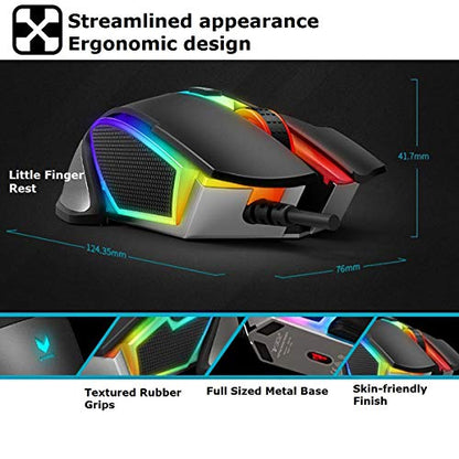 RAPOO V302 Optical Gaming Mouse Wired with 16.8 Million RGB Backlight, Ergonomic Design, 14 Adjustable DPI, 7 Programmable Buttons for Windows 7/8/10/XP Vista, Desktop, Laptop, PC- Black