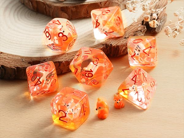 Fox Dice DND, DNDND 7PCS Resin D&D Dice with Velvet Bag for Dungeons and Dragons Role Playing Games and Tabletop Game (Fox) - color: Fox