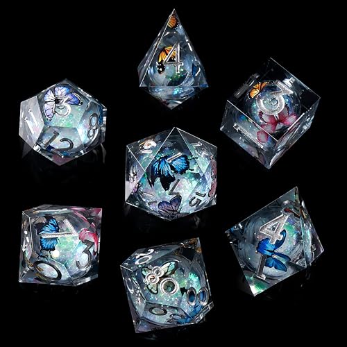 Liquid Core DND Dice Set, 7pcs Sharp Edge Dice for Role Playing Dungeons and Dragons Ttrpg with Gift Box, Handmade Resin D&D Dice RPG Role Playing Games Dice Set(Dark&Colorful Quicksand) - color: Dark&colorful Quicksand