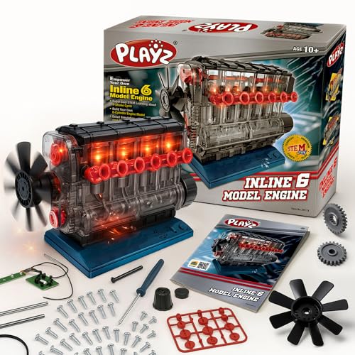 Playz Working Inline 6 Engine Model Kit - Build Your Own Mini Engine kit | that runs for Adults and Kids 8+ Large Engine Building Blocks STEM Engineering kit, Visible Real Engine model Kit that Works - style: Inline 6
