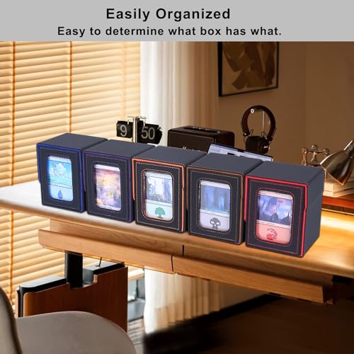 AFIING MTG Deck Box for Commander Display,Card Deck Box Fits 100 Double Sleeved Cards, Magic Commander TCG Card Storage Box with 2 Dividers,Drawstring Bag and 1 Toploader(Black/Red) - color: Commander Black Red