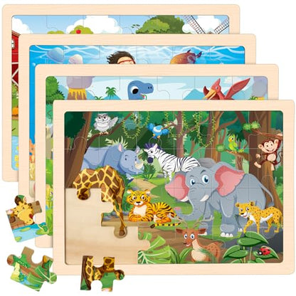 Puzzles for Kids Ages 4-6, 4 Packs Wooden Animals Jigsaw Puzzles for Toddlers Ages 3-5, Preschool Educational Puzzles Boards Toys Gifts for 3 4 5 6 Boys Girls - style: Animals