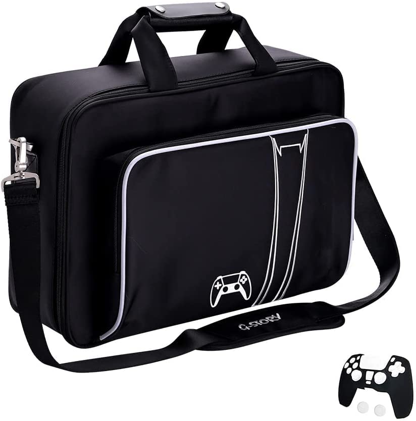 G-STORY Carrying Case,Travel Case Storage Bag Compatible with PS5 Disc and Digital Edition, Controller Skin is Included - color: White-Without Logo