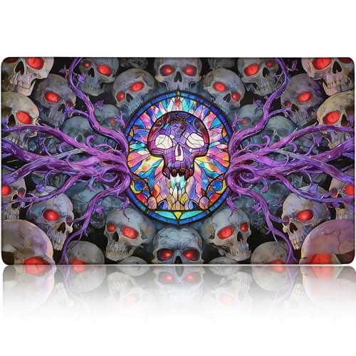 MTG Playmat TCG Card Game Mat Magic The Gathering Play Mat 24x14 Inch - color: Stained Glass Skull