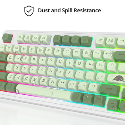 Fogruaden 96% Wireless Green Keyboard with Number Pad and Knob, Mechanical Feel, RGB Quiet Matcha Membrane Gaming Keyboard, Spill-Resistant, 3-Modes USB Rechargeable Silent Creamy Keyboard for Win/Mac - color: Matcha