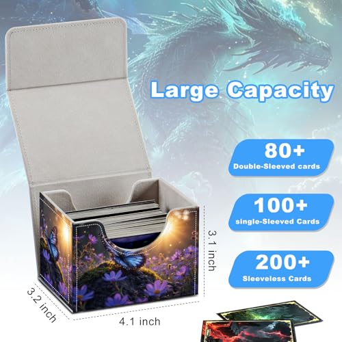 Butterfly on Flowers Deck Box for MTG Commander | Holds 100+ Double-Sleeved Cards | Strong Magnetic TCG Card Case for Collectible Games - color: Butterfly on Flowers