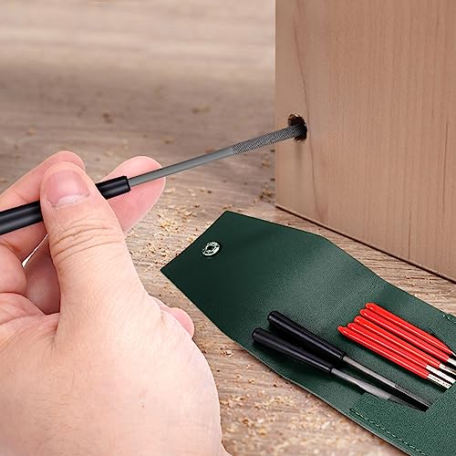 5pcs Mini Diamond Needle Files and 5pcs Mini Steel Needle Files,Packed in Synthetic Leather Case,for high Precision Sanding Work on Wood,Plastic,Metal and Jewelry Carving - color: Red and Black
