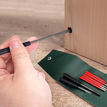 5pcs Mini Diamond Needle Files and 5pcs Mini Steel Needle Files,Packed in Synthetic Leather Case,for high Precision Sanding Work on Wood,Plastic,Metal and Jewelry Carving - color: Red and Black