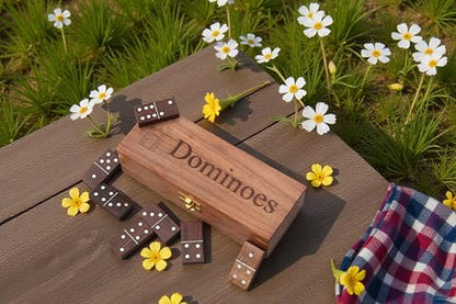 T one Dominos Set for Adults with Wooden Box(28 Tiles) | Dominos for Kids | Family Party Game | Gift for Birthday/Christmas/Father Day (Design-1)