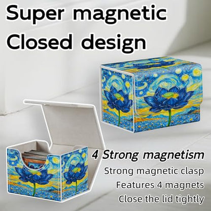 Trading Card Storage Box, Holds 100+ for MTG Cards, Premium PU Leather with Magnetic Closure, Starry Night With Blue Lotus Durable Deck Box for Magic the Gathering, Trading Card Games - color: Starry Night With Blue Lotus