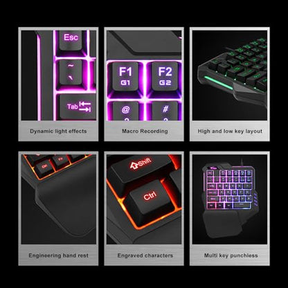 One Handed Gaming Keyboard, 35 Keys RGB Backlight Ergonomic Mini Gaming Keypad, PC Accessory with Wrist Rest, Ideal for 8, 7, Vista, ME, OS X
