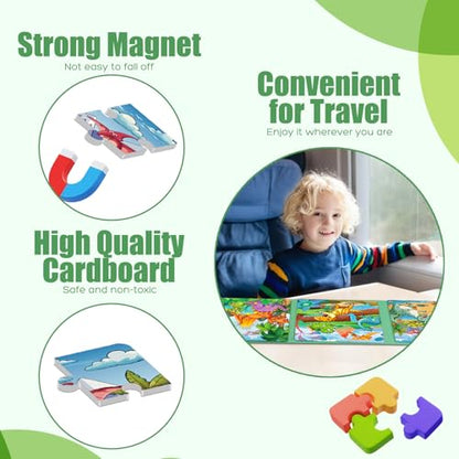 Magnetic Puzzles for Toddlers 3-5 Dinosaur Puzzle Travel Toys for Kids | Jigsaw Puzzles for Kids 75-Pieces Travel Toys Dinosaur Puzzles Ages 4-6 Road Car Trip & Airplane Activities - style: Dinosaur