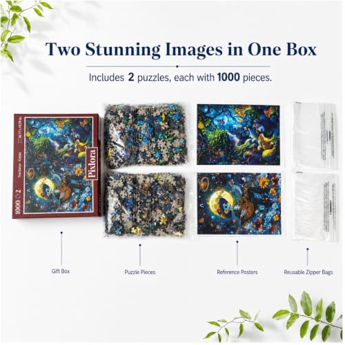 2pack-1000 Piece Puzzles for Adults, Premium Jigsaw Puzzles 1000 Pieces, Fantasy & Music Puzzles, Enchanted Forest Puzzles, Challenging Puzzles for Game Night, Ideal for Gift Giving - style: Nocturne&Genie