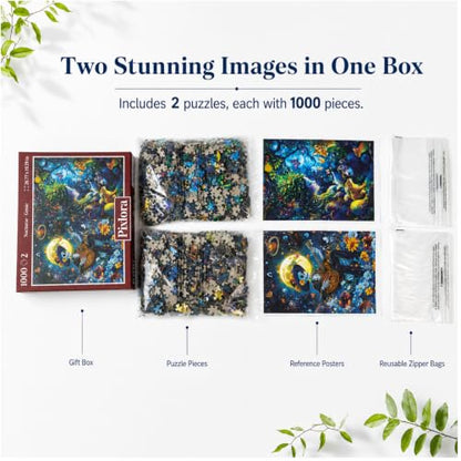 2pack-1000 Piece Puzzles for Adults, Premium Jigsaw Puzzles 1000 Pieces, Fantasy & Music Puzzles, Enchanted Forest Puzzles, Challenging Puzzles for Game Night, Ideal for Gift Giving - style: Nocturne&Genie