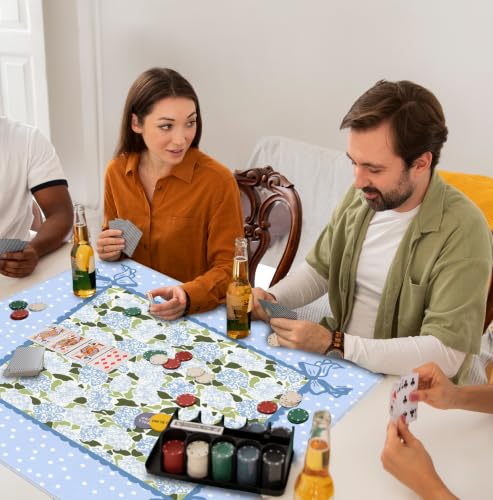 Coquette Blue Hydrangea Mahjong Mat 31.5" x 31.5",Blue and Green Floral Non-Slip Noise Reduction Mahjong Table Cover Accessories and Supplies for Dominoes Poker Card Board and Tile Games Gifts - color: Coquette Blue Hydrangea