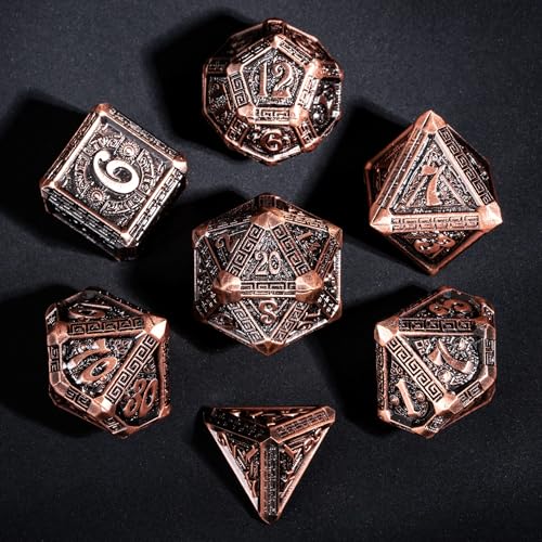 7-Piece Metal Dice Set - Mayan-Themed Zinc Alloy DND Dice for Tabletop Gaming, Gift, and Collecting - color: Mayan-themed-antique Copper