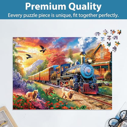 500 Piece Puzzles for Adults, Jigsaw Puzzles 500 Pieces, Dogs Puzzle 500 Pieces for Adults, Train Jigsaw Puzzle Funny Challenging, Great Gift for Family Friends, 21 x 15 in - style: Train Puzzle