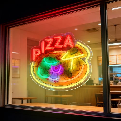 LED Pizza Neon Sign Light Up Pizzeria Signs for Restaurant Fast food Bar Truck Party Kitchen Man Cave Bedroom Wall Decor, USB Power & Dimmable - color: Pizza