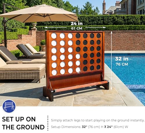 Giant Wooden 4 in A Row Game for Indoor or Outdoor Games | Built-in Foldable Tray, Wall Mounted or Set-up on Ground, Carrying Case - style: Classic