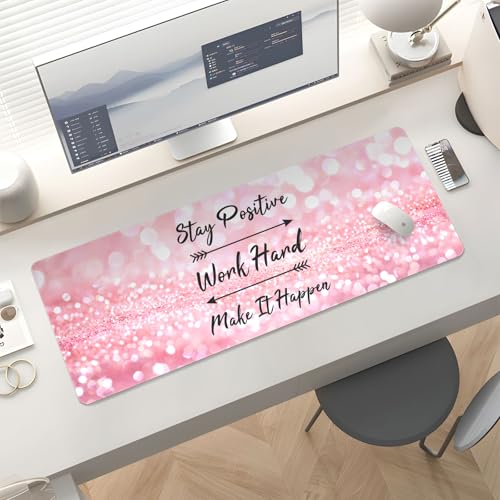 Mousepad Desk Mat Gaming Large Keyboard Cute Office Desktop Computer Laptop Quotes XXL Long Giant Big Kawaii Aesthetic Girly Pretty Design Women Girl Gamer Oversized Wide 30x12'' Mousepad - color: Postive