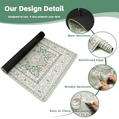 Baziabbo Green Desk Mat,XXL Extended Big Mouse Pad,Gaming Mousepad with Stitched Edge,Non-Slip Rubber Base Keyboard Desk Pad for Home Office Study Game - color: Green