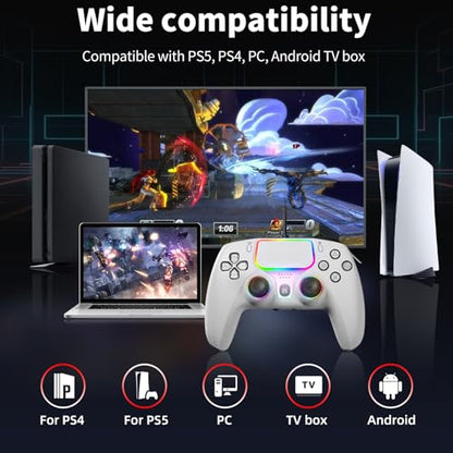 NBCP Wired PS5 Controller for PlayStation 5, PS4, PC/Steam Gamepad | Dual Vibration and Hall Effect Triggers,6-Axis Gyroscope,Turbo Function and 3.5mm Headphone Jack White - color: White