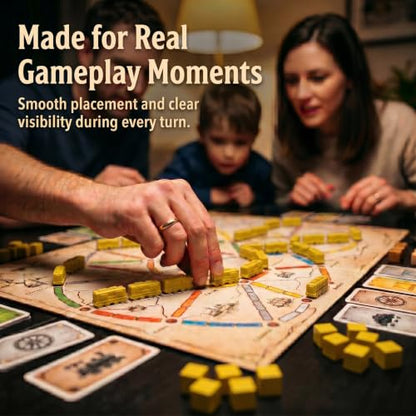 Replacement Train Pieces Compatible with Ticket to Ride (Yellow) | Includes 45 standard train tokens, one marker and additional spare trains. - color: Yellow