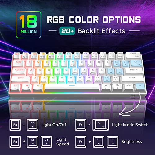 RK ROYAL KLUDGE RK61 Wired 60% Mechanical Gaming Keyboard, Compact PC Game Keyboards with QMK/VIA Programmable RGB Backlit, Hot Swappable Custom Keyboard for Win/Mac, Pre-lubed Red Switch, White - color: White, size: Hot-Swappable Red Switch