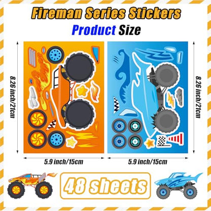 48 Sheets Create Monster Truck of Dreams Stickers, Make Your Own Stickers for Boys and Girls, Travel Sticker Books, Party Favors, Birthday, Home, School and Activities Gifts for Kids Ages 3+ - style: Monster Car