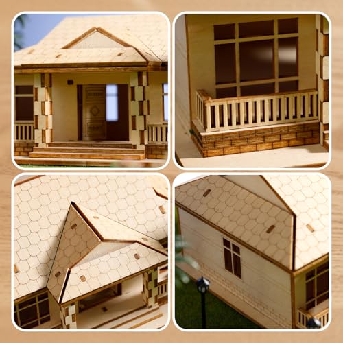 3D Wooden Puzzles for Adults, DIY Miniature Villa Model Kit for Home Decor | Wooden Houses for Beginners,Paintable model building kit, Stress Relief & Screen-Free Activity,Gifts for Friends/Teens - style: One Layer