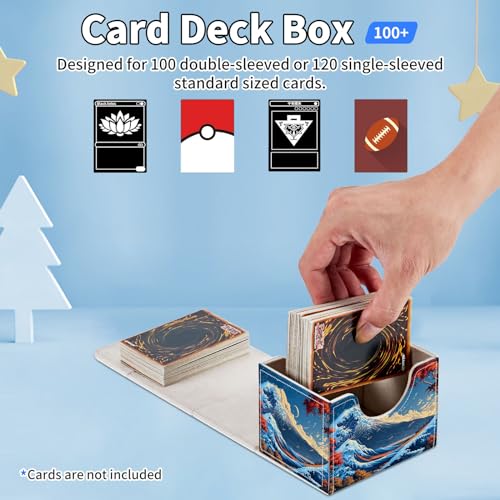 for MTG Commander Deck Box,Card Deck Box for Trading Yugioh MTG,Fits 100 Double Sleeved Cards,PU Leather Strong Magnet Case for Magic Commander TCG CCG,Sea Wave Moon - color: Sea Wave Moon