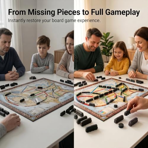 Replacement Train Pieces Compatible with Ticket to Ride (Black) | Includes 45 standard train tokens, one marker and additional spare trains. - color: Black