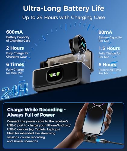 Wireless Lavalier Microphone for iPhone & Android Phones, Clip-on Lapel Mic | AI Noise Reduction & Hi-Fi Audio & 24H Working Time & 50M/164FT Range, for Video Recording/Live Stream/Vlog/Podcast/Interview