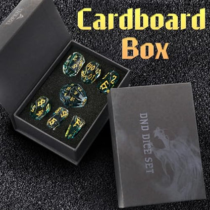 FONVGOGO Polyhedral Dice Set DND, Unique Resin DND Dice for Dungeons and Dragons with Box 7 Piece Role Playing RPG D and D Dice（Black and Gold） - color: S Black and Gold