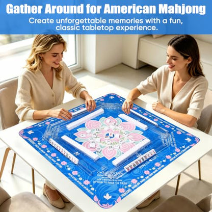 ADAH American Mahjong Set with 166 Tiles, 4 All-in-One Rack/Pushers, Premium Melamine Scratch-Resistant Tiles, Embroidered Blue Travel Case – Complete Mahjong Game Set with Chips, Dice & Instruction