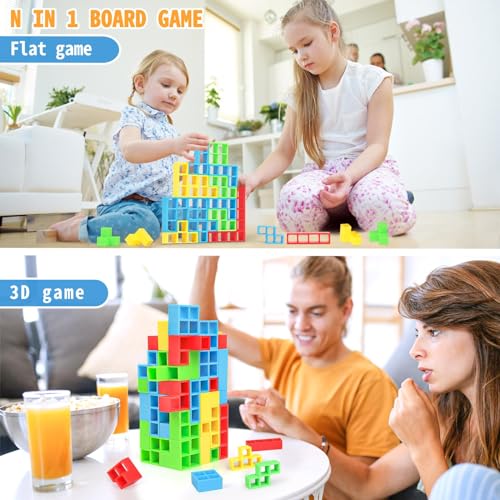 BBnote 48PCS Stack Game for Adult & Kids, Tetra Board Tower Games for Family Travel Party, 2 Players Balance Stacking Toy Attack, Team Toys Building Block - size: 48PCS-Storage Box