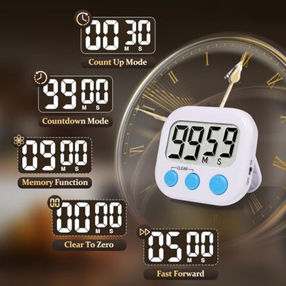 6 Pack Digital Kitchen Timer Small Classroom Timers for Kids Teachers (Blue&White) - color: Blue&white