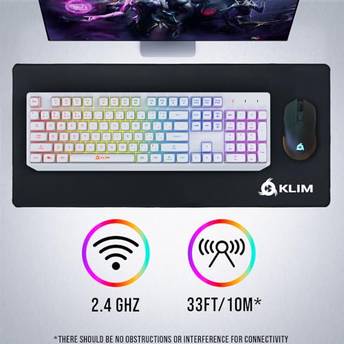 KLIM Chroma White Wireless Keyboard – RGB Backlit, Rechargeable Battery, Wireless Keyboard with Water-Resistant Durable Design, Compatible with PC, Mac, PS4, PS5 - color: White