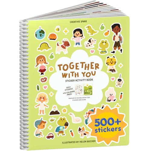 Together with You 500+ Sticker Book by Cupkin Fun Toddler Travel Activity Coloring and Sticker Book, Road Trip Essentials, 12 Coloring Pages 12 Side by Side Scenes for Ages 2–8 Years - color: Together With You
